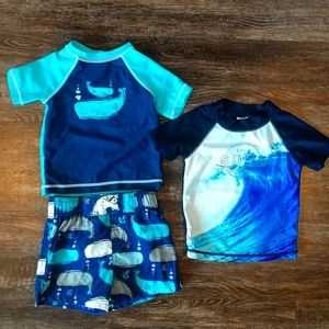9 mo swim trunks and rash guard shirts